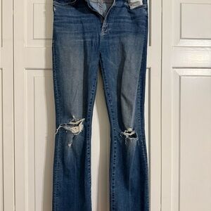 MOTHER Blue Flare Wide Leg Jeans Distressed